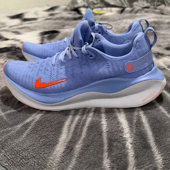 Nike Blue Knit Running Shoes with Orange Swoosh - Picture 4 of 9